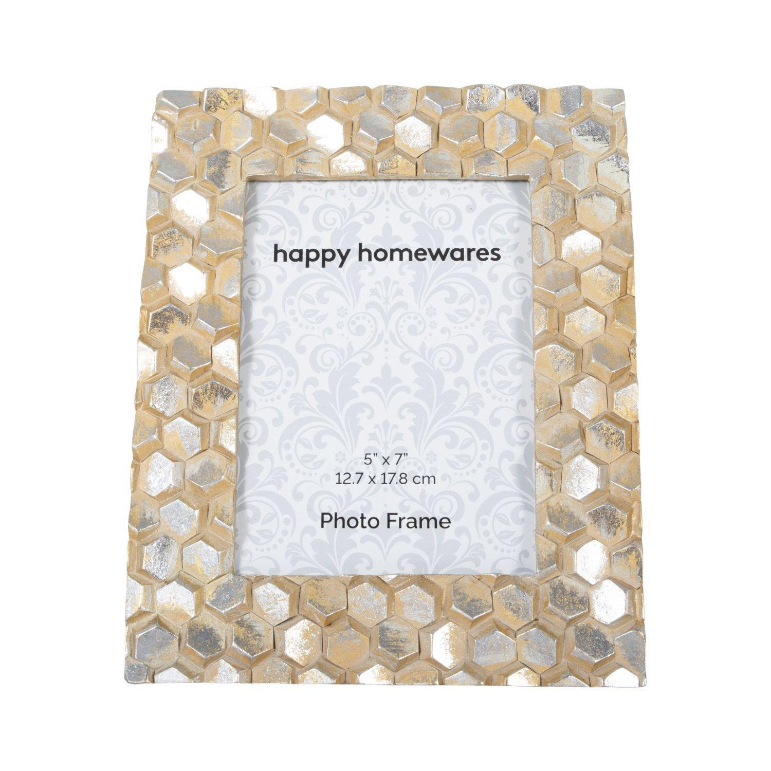 Modern Designer Rustic Gold and Silver Resin 5x7 Frame with Honeycomb Design - image 1