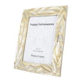 Chic 5x7 Resin Picture Frame with Multi Leaf Decor in Metallic Gold and Silver - thumbnail 2