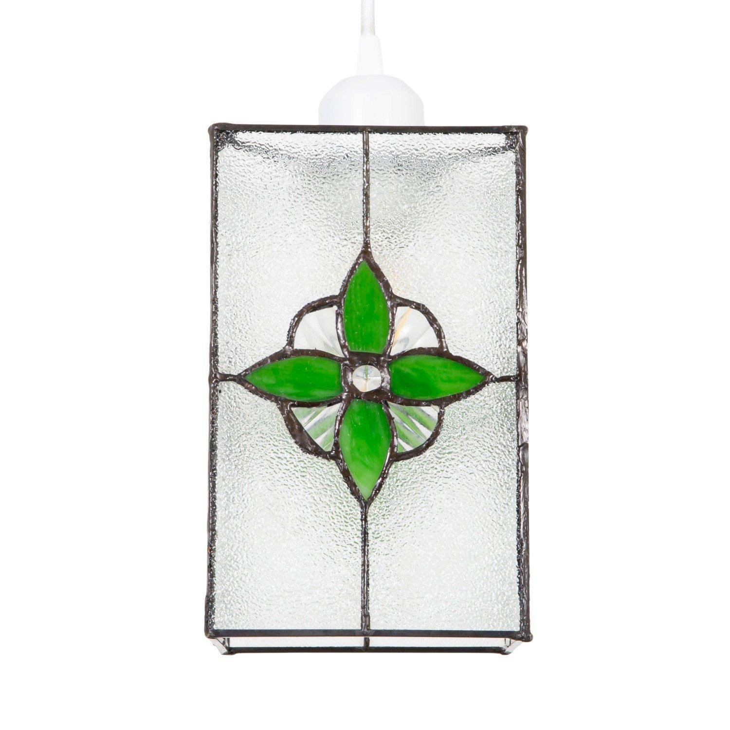 Traditional Clear Glass Tiffany Style Pendant Light Shade with Coloured Panels - image 1