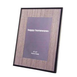 Traditional Dark Wood Effect 4x6 Picture Frame with Black Gloss Metal Trim - thumbnail 2