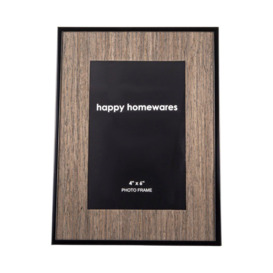 Traditional Dark Wood Effect 4x6 Picture Frame with Black Gloss Metal Trim - thumbnail 1
