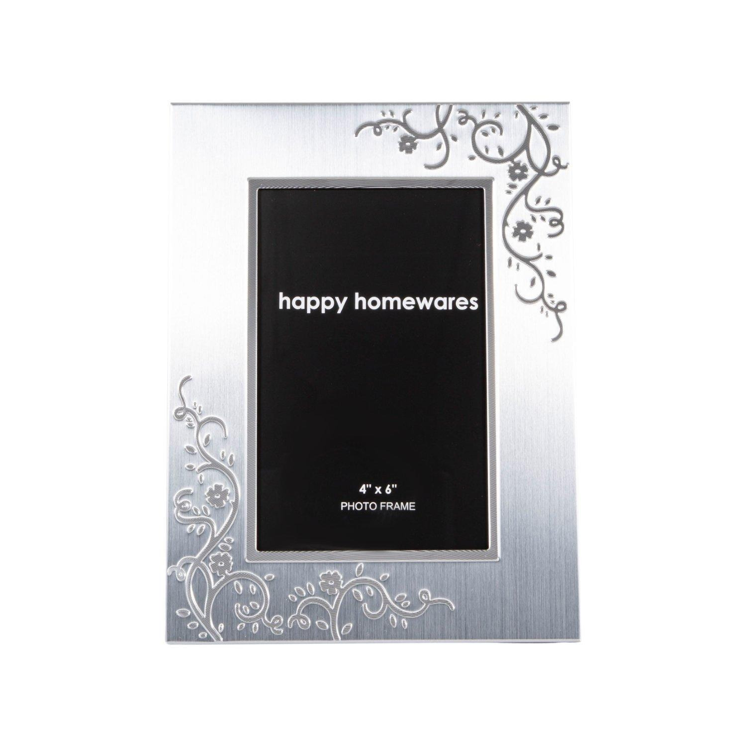 Modern Brushed Aluminium and Chrome 4x6 Picture Frame with Inner Floral Decor - image 1