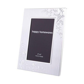 Modern Brushed Aluminium and Chrome 4x6 Picture Frame with Inner Floral Decor - thumbnail 2