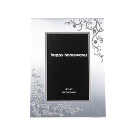 Modern Brushed Aluminium and Chrome 4x6 Picture Frame with Inner Floral Decor - thumbnail 1