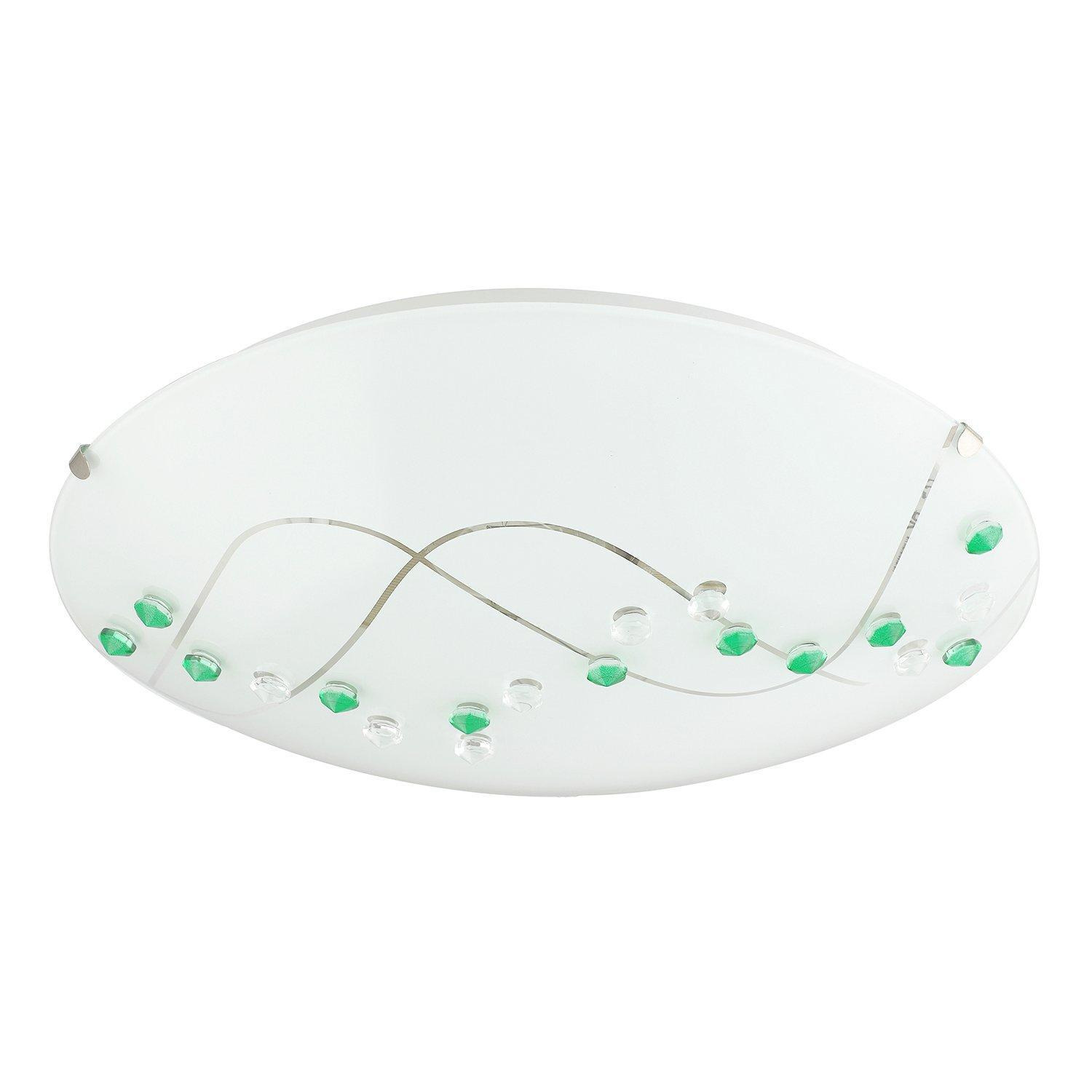 Contemporary Round Opal Glass Ceiling Light with Coloured and Clear Crystal Buttons - image 1