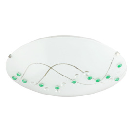 Contemporary Round Opal Glass Ceiling Light with Coloured and Clear Crystal Buttons - thumbnail 1