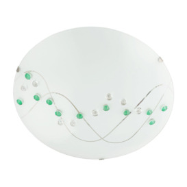 Contemporary Round Opal Glass Ceiling Light with Coloured and Clear Crystal Buttons - thumbnail 3