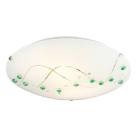 Contemporary Round Opal Glass Ceiling Light with Coloured and Clear Crystal Buttons - thumbnail 2
