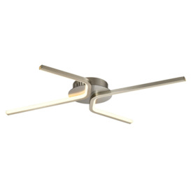 Modern LED Flush Ceiling Light Fitting in Sleek Satin Nickel with C-Shaped Arms - thumbnail 1