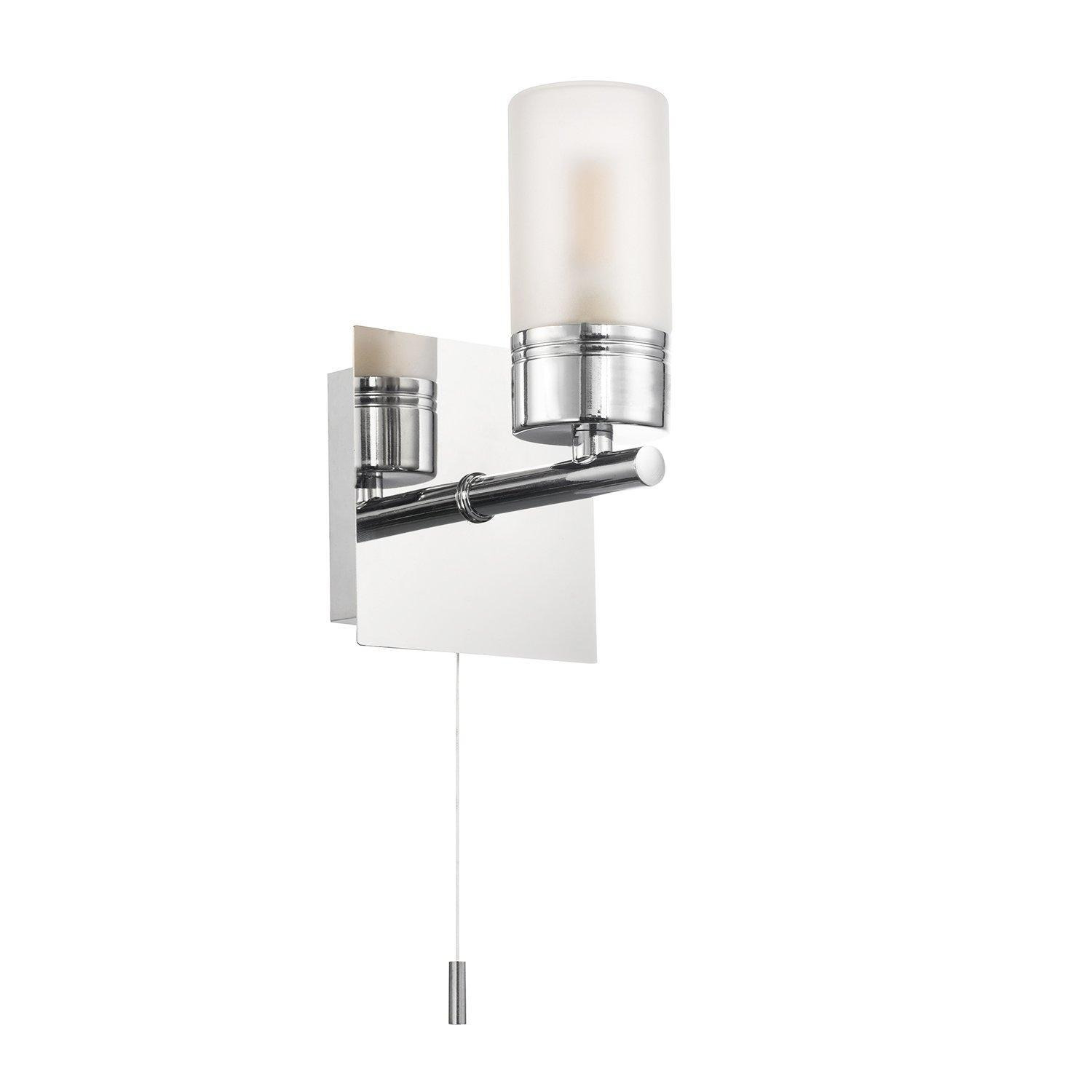 Compact Designer IP44 Rated Bathroom Wall Light Fitting with Tubular Glass Shade - image 1