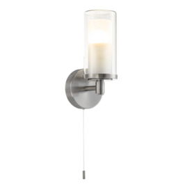 Contemporary Double Glass and Metal Bathroom Wall Lamp IP44 Rated - thumbnail 1