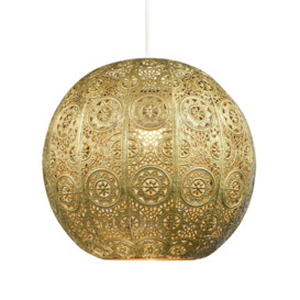 30cm Spherical Moroccan Pendant Lamp Shade in Satin Gold Metal - Vintage Design - thumbnail 1