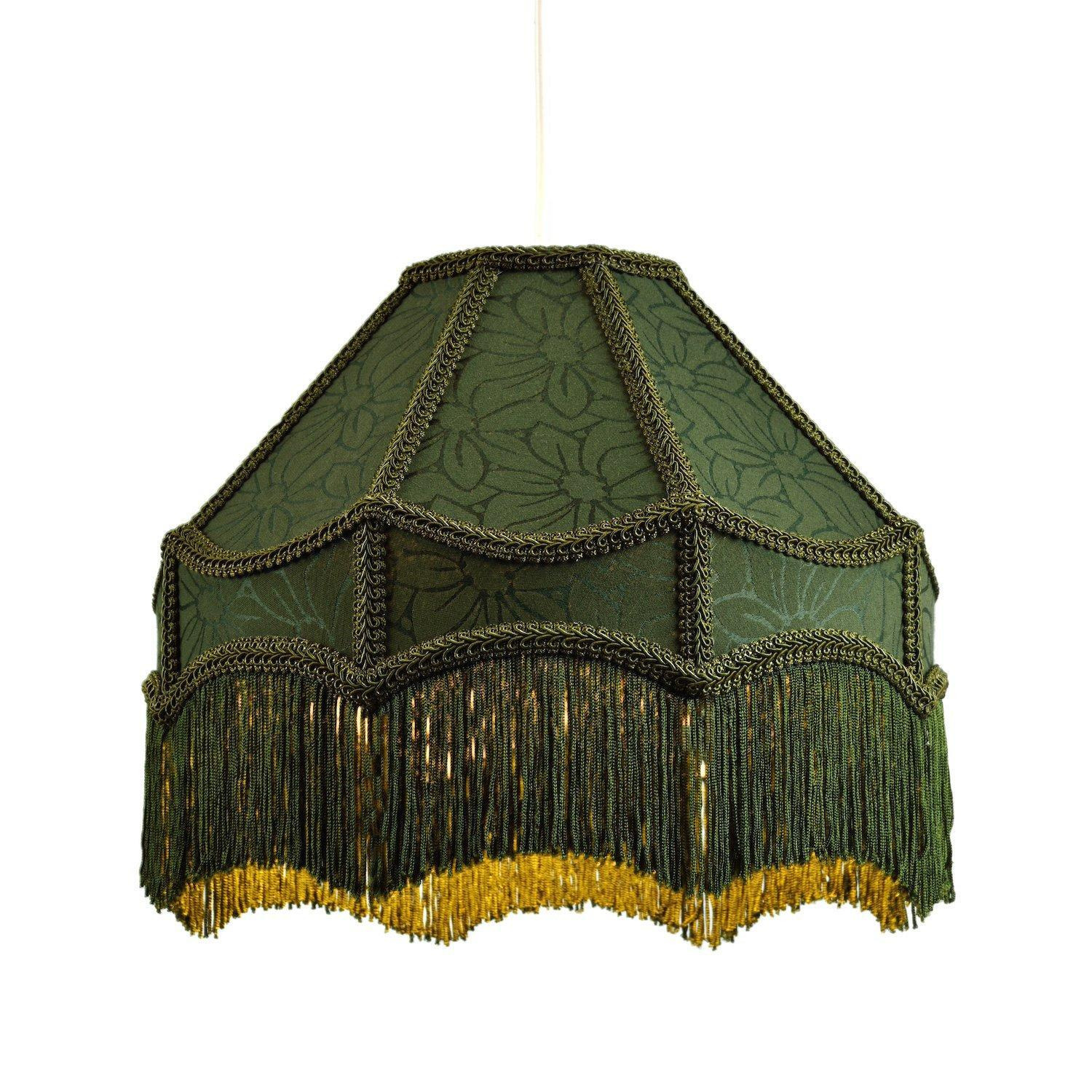 Classic Victorian Style Empire Pendant Shade in Forest Green Fabric with Tassels - image 1