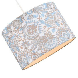 Paisley Floral Print Cotton Fabric Lamp Shade in Sky Blue with White Lining - thumbnail 2
