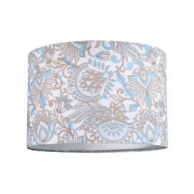 Paisley Floral Print Cotton Fabric Lamp Shade in Sky Blue with White Lining - thumbnail 1