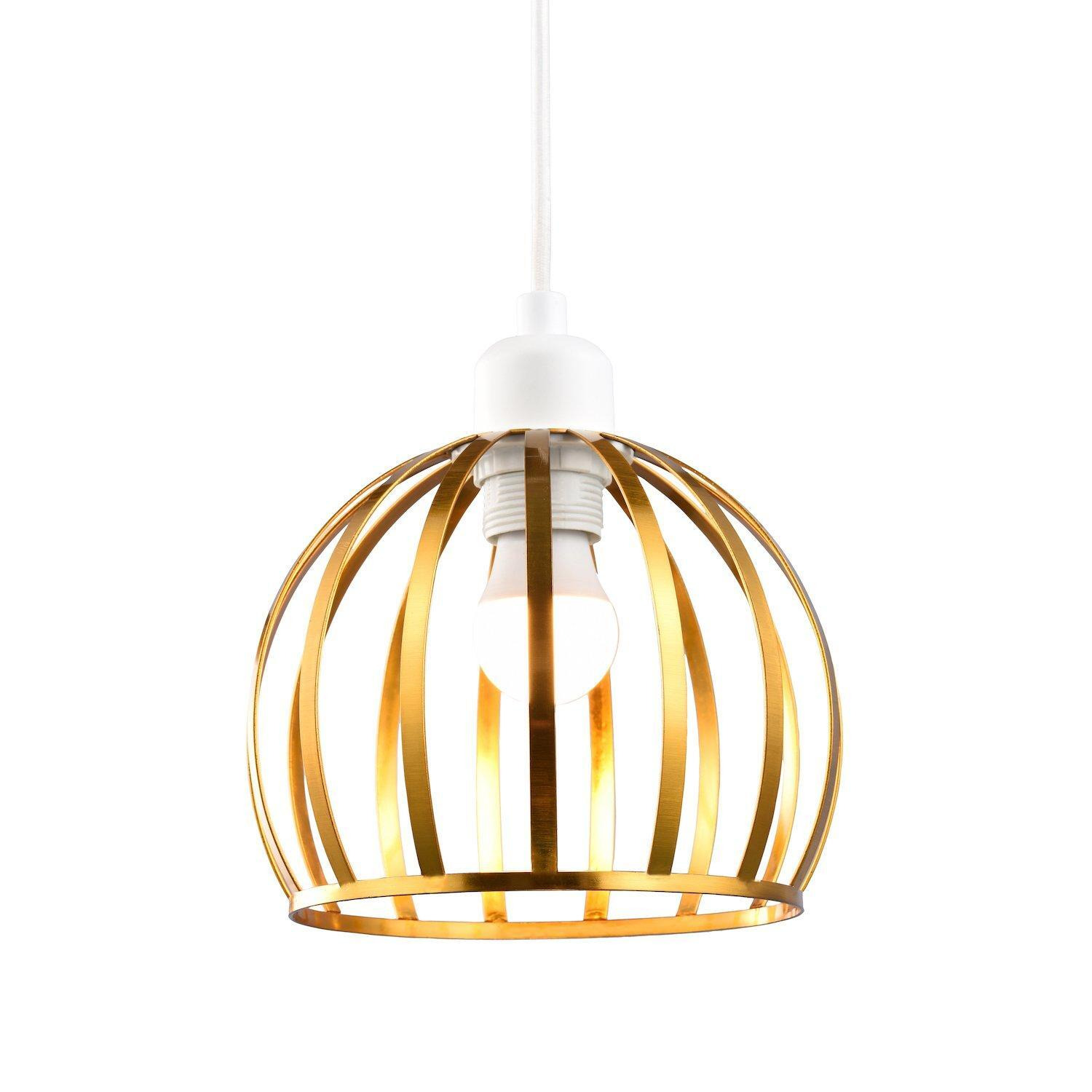 Vintage Round Cage Pendant Shade with Brushed Gold Metal Strips - Chic Design - image 1