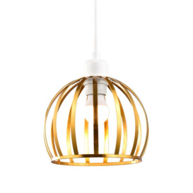 Vintage Round Cage Pendant Shade with Brushed Gold Metal Strips - Chic Design - thumbnail 1