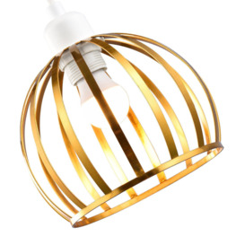 Vintage Round Cage Pendant Shade with Brushed Gold Metal Strips - Chic Design - thumbnail 3