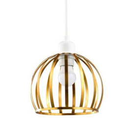 Vintage Round Cage Pendant Shade with Brushed Gold Metal Strips - Chic Design - thumbnail 2