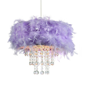 Contemporary Feather Pendant Light Shade with Transparent Acrylic Droplets