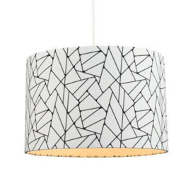Off-White and Black Geometric Drum Lamp Shade with Inner Cotton Fabric Lining - thumbnail 2