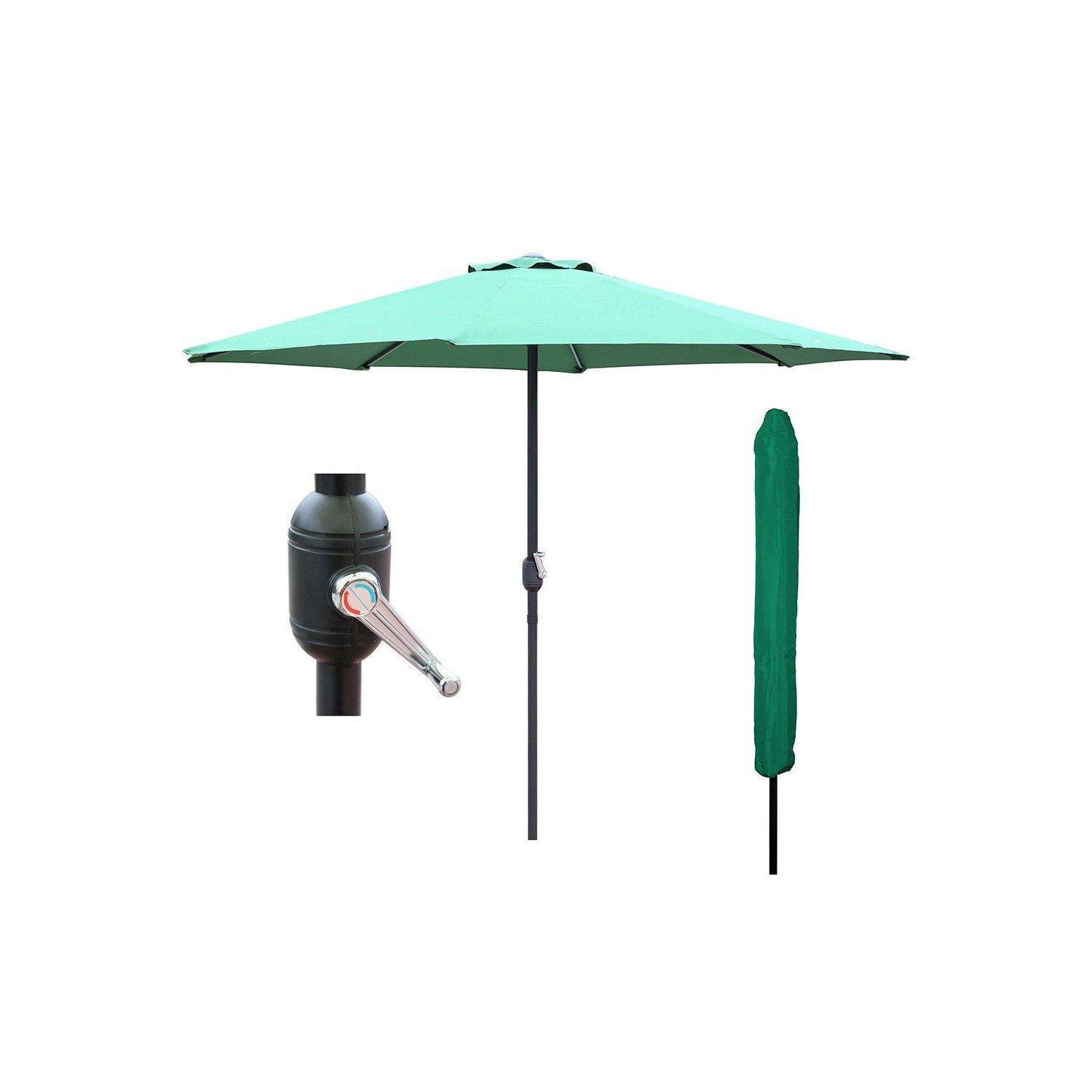 Green Garden Table Parasol Crank Handle Waterproof Sun Umbrella 2.7M - image 1