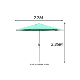 Green Garden Table Parasol Crank Handle Waterproof Sun Umbrella 2.7M - thumbnail 3