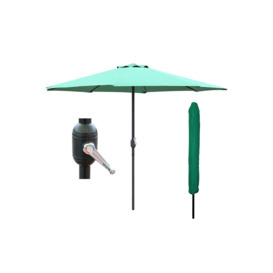 Green Garden Table Parasol Crank Handle Waterproof Sun Umbrella 2.7M - thumbnail 1