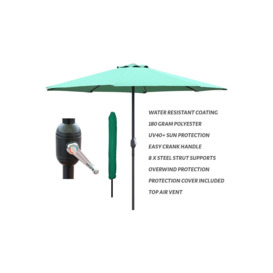 Green Garden Table Parasol Crank Handle Waterproof Sun Umbrella 2.7M - thumbnail 2