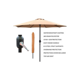 Khaki Garden Table Parasol Crank Handle Waterproof Sun Umbrella 2.7M - thumbnail 3