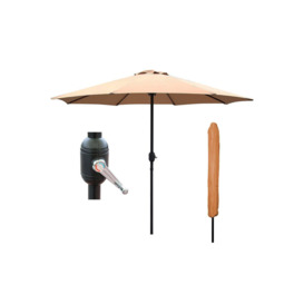 Khaki Garden Table Parasol Crank Handle Waterproof Sun Umbrella 2.7M - thumbnail 1