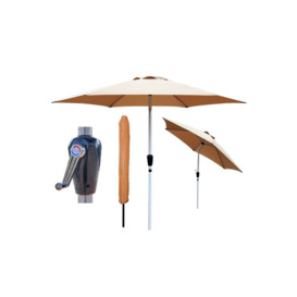 Khaki Garden Table Tilting Parasol Crank Waterproof Umbrella 2.7M