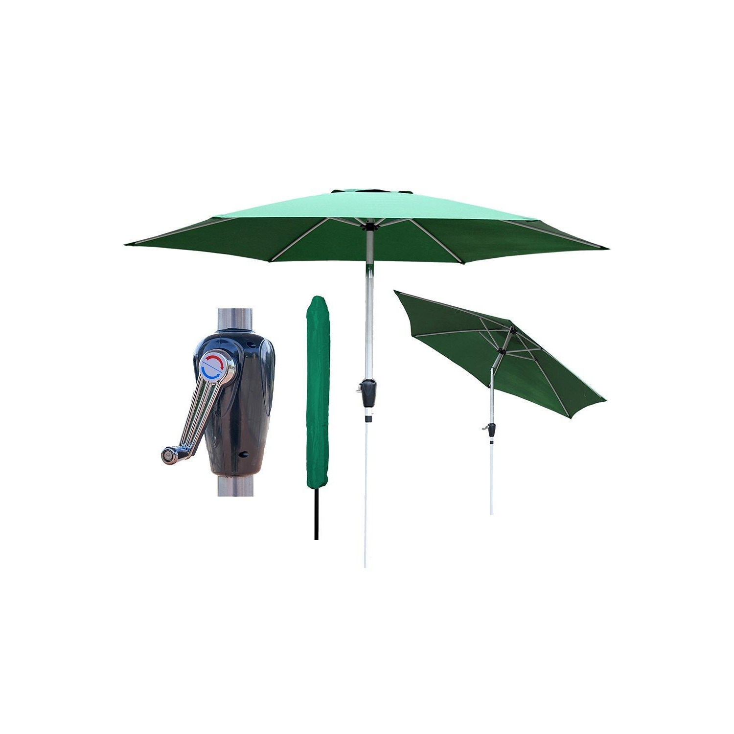 Green Garden Table Tilting Parasol Crank Waterproof Umbrella 2.7M - image 1