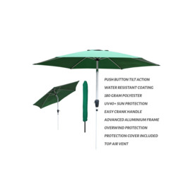 Green Garden Table Tilting Parasol Crank Waterproof Umbrella 2.7M - thumbnail 2
