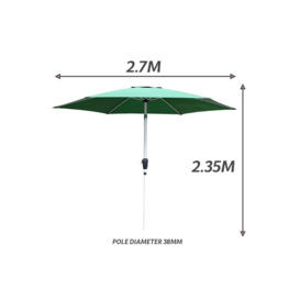 Green Garden Table Tilting Parasol Crank Waterproof Umbrella 2.7M - thumbnail 3