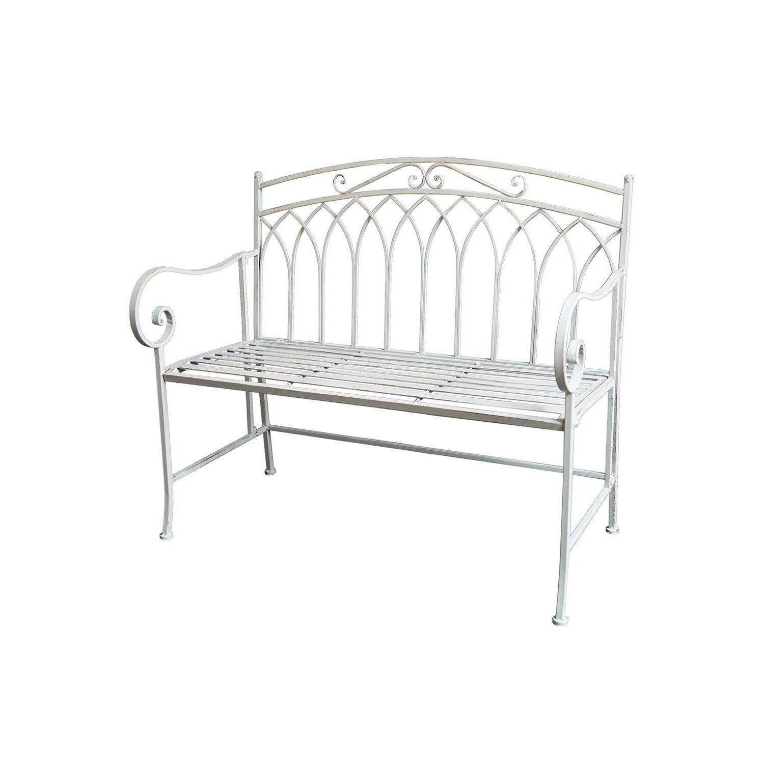 Metal Garden Bench Patio Furniture Seat Foldable Antique White - image 1