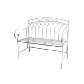 Metal Garden Bench Patio Furniture Seat Foldable Antique White - thumbnail 1