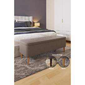 Grey Linen Ottoman Storage Bench With Solid Wooden Legs - thumbnail 1
