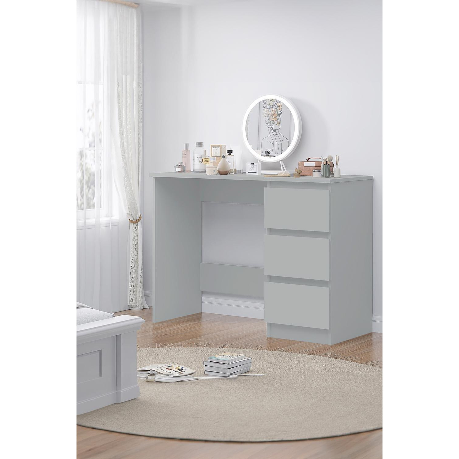 FWStyle Matt Grey Dressing Table Desk With 3 Large Drawers by Debenhams |  uFurnish.com