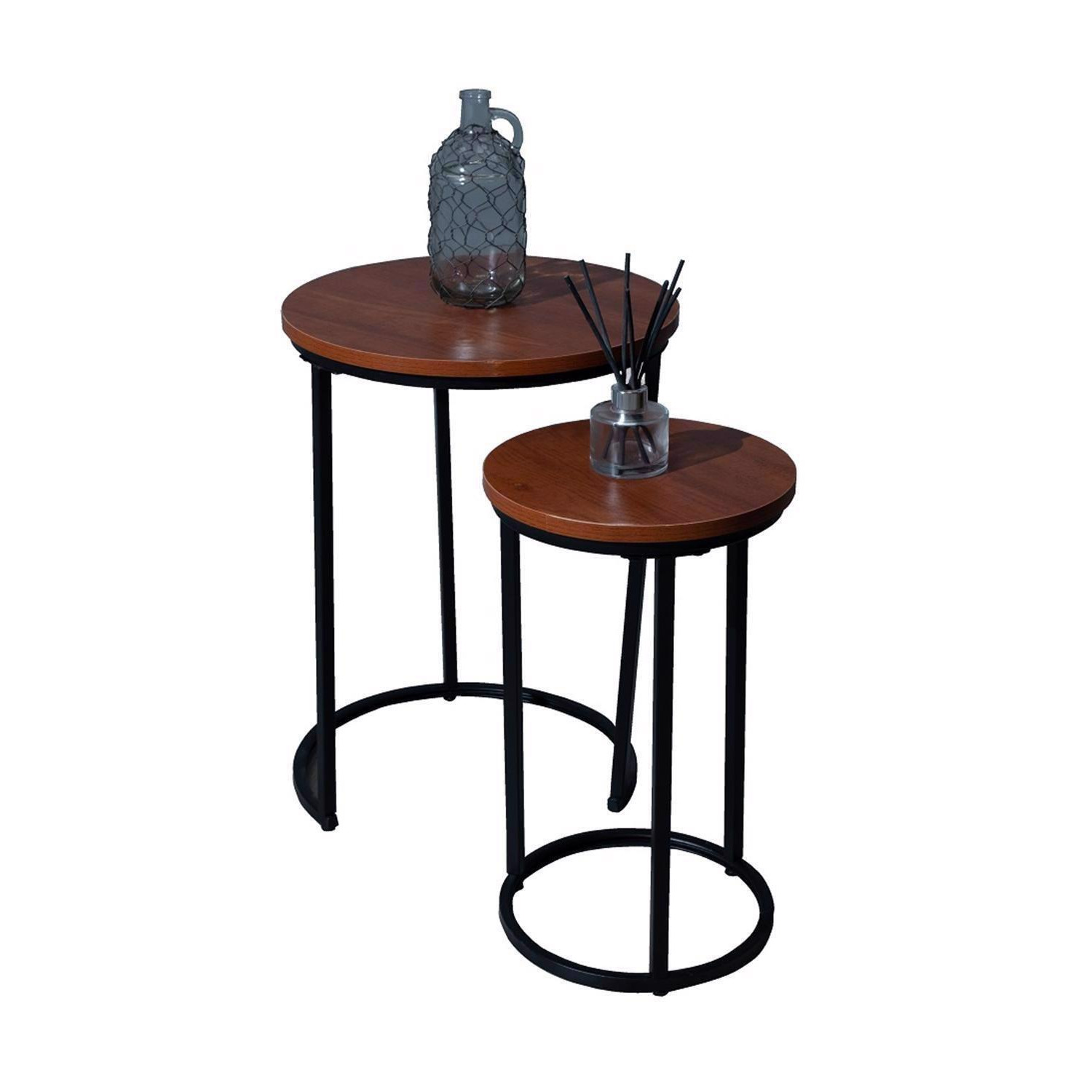 Industrial Inspired Walnut Effect Nest Of 2 Tables - image 1