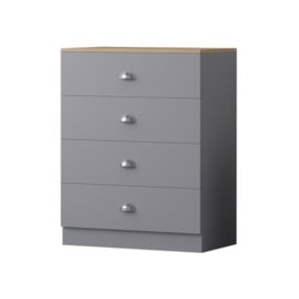 4 Drawer Chest Of Drawers Matt Grey Finish With Oak Top - thumbnail 3