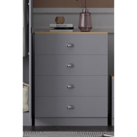 4 Drawer Chest Of Drawers Matt Grey Finish With Oak Top - thumbnail 2
