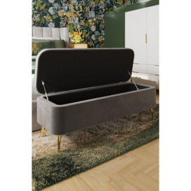 Grey Velvet Ottoman Storage Bench With Brass Style Legs - thumbnail 2