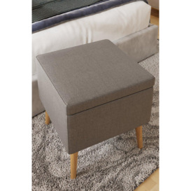 Grey Linen Ottoman Footstool Storage Seat With Solid Wooden Legs - thumbnail 3