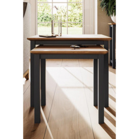 Solid Oak Nest Of 2 Tables Graphite Blue Ready Assembled - thumbnail 3