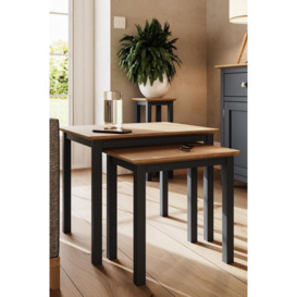 Solid Oak Nest Of 2 Tables Graphite Blue Ready Assembled - thumbnail 2