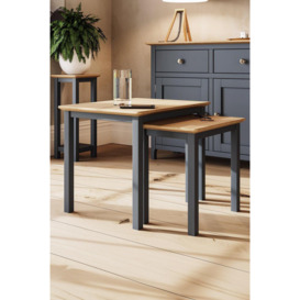 Solid Oak Nest Of 2 Tables Graphite Blue Ready Assembled - thumbnail 1