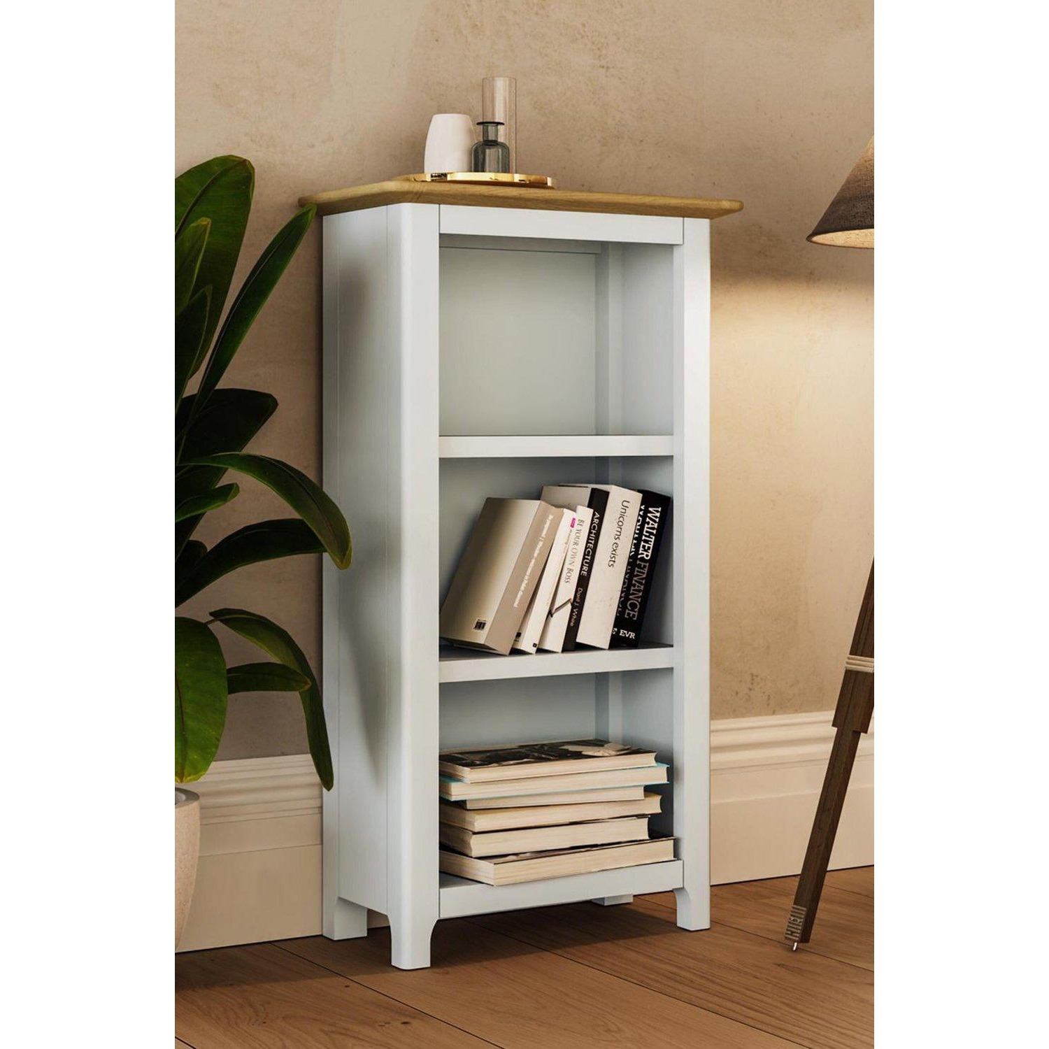 3 Tier Solid Oak Bookcase Cream Linen - image 1