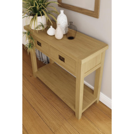 Solid Natural Oak 2 Drawer Console Table - thumbnail 2