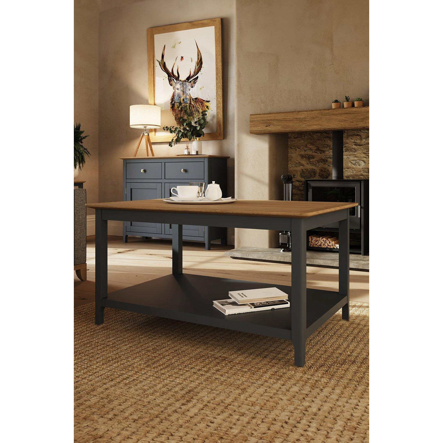 Large Graphite Blue Painted Oak Storage Coffee Table - image 1